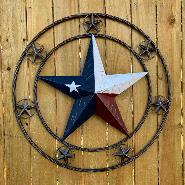 24" LICENSE PLATE MULTI STAR RED WHITE BLUE METAL BARN STAR WESTERN HOME DECOR NEW