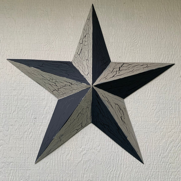 CRACKLE STYLE BEIGE & BLACK METAL BARN STAR METAL WALL ART WESTERN HOME DECOR RUSTIC NEW