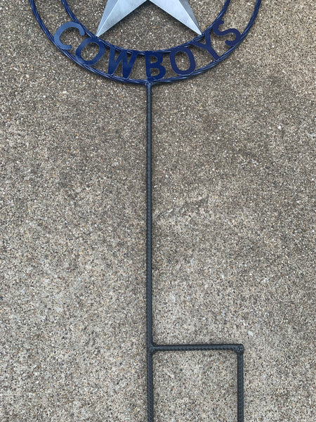 24" STAR & 34" STAKE DALLAS COWBOYS DECOR METAL ART WESTERN HOME WALL DECOR ALL SILVER & NAVY BLUE WITH 34" STAKE