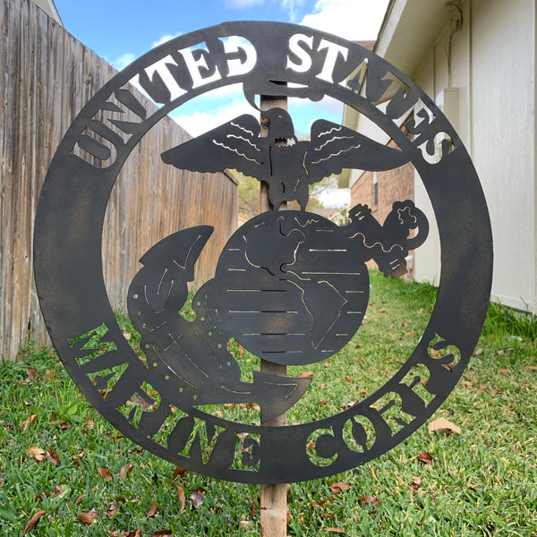 24" USA MARINE CORPS MILITARY LASERCUT BLACK CUSTOM VINTAGE METAL CRAFT WALL ART DECOR WESTERN HOME DECOR HANDMADE