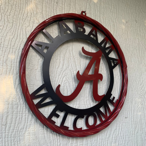 ALABAMA WELCOME RED & BLACK CUSTOM METAL VINTAGE SIGN TEAM HANDMADE