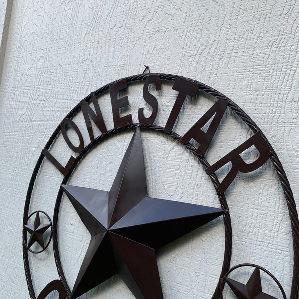 LONESTAR GARAGE STYLE CUSTOM BARN NAME STAR LONESTAR GARAGE METAL NAME BARN STAR WITH TWISTED ROPE RING 3d STAR ART WESTERN HOME DECOR RUSTIC BROWN