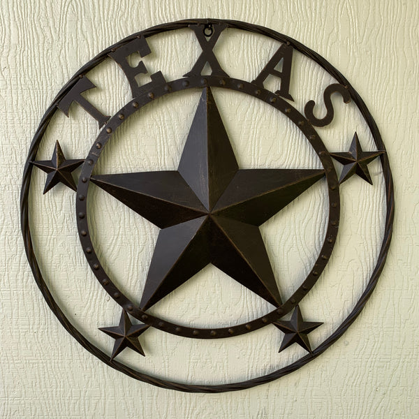 24" TEXAS BARN STAR BEADED METAL ART WESTERN HOME DECOR VINTAGE RUSTIC DARK BRONZE