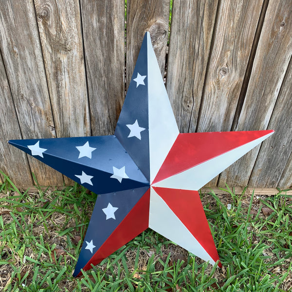 12",16",24",30",36" USA AMERICAN FLAG STAR STYLE #1 RED WHITE & BLUE METAL BARN STAR WALL ART HANDMADE STYLE# 1