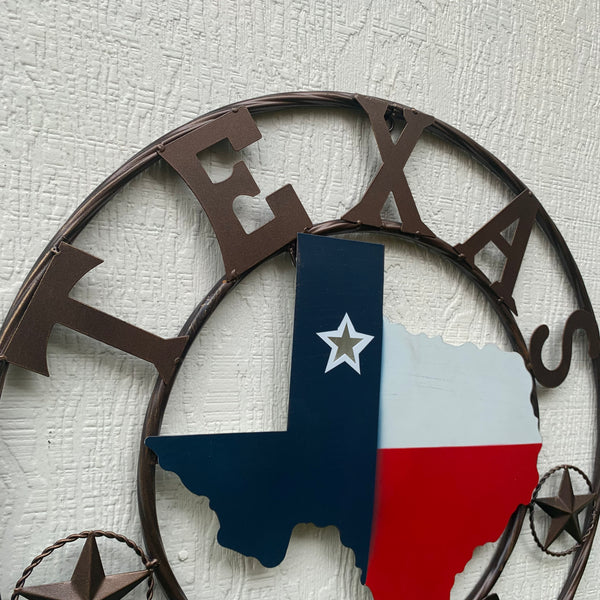 24" TEXAS STRONG BARN METAL WALL ART SIGN WESTERN HOME DECOR RED WHITE BLUE HANDMADE