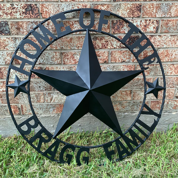 BRAGG STYLE YOUR CUSTOM NAME HOME OF FAMILY STAR METAL BARN STAR 3d TWISTED ROPE RING WESTERN HOME DECOR NEW HANDMADE 24",32",34",36",40",42",44",46",50"