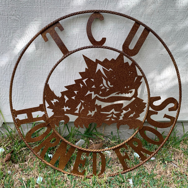 12", 18", 24", 32" TCU HORNED FROGS CUSTOM VINTAGE CRAFT METAL TEAM SIGN HANDMADE