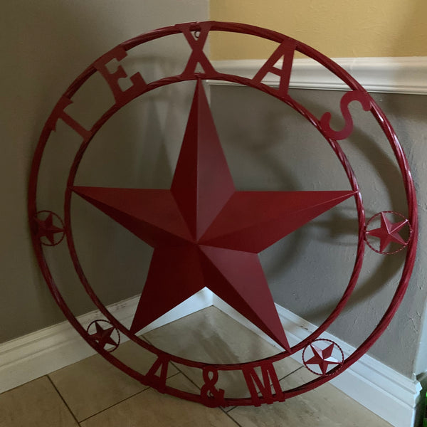TEXAS A&M BURGUNDY RED BARN LONE STAR METAL CUSTOM VINTAGE CRAFT TEAM STAR WESTERN HOME DECOR HANDMADE SIZE:24",32",36",40",42",44",46",50"