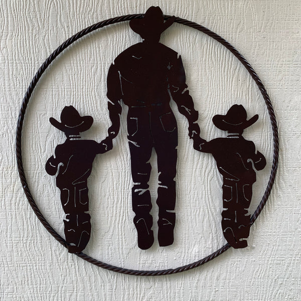 24" FATHER & 2 SON LASER CUT METAL WALL ART CUSTOM VINTAGE CRAFT RUSTIC BLACK HAND MADE