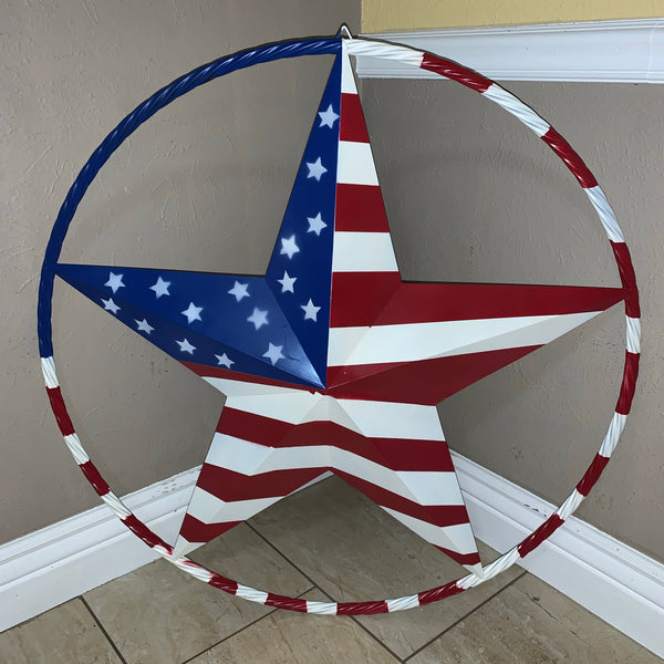 USA AMERICANA FLAG STAR METAL RED WHT BLUE STAR WESTERN HOME DECOR HANDMADE 12",16",24",32"36",38",40",48"