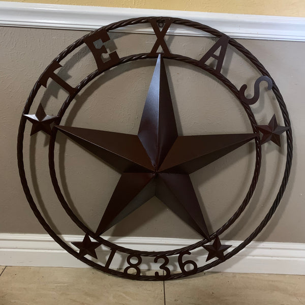 36" TEXAS 1836 BROWN BARN STAR METAL ART WESTERN HOME DECOR VINTAGE RUSTIC CRAFT ART