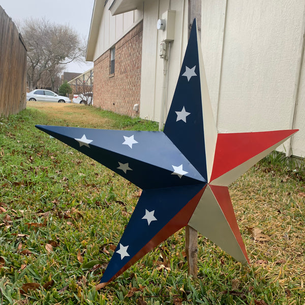 12",16",24",30",36" USA AMERICAN FLAG STAR STYLE #1 RED WHITE & BLUE METAL BARN STAR WALL ART HANDMADE STYLE# 1