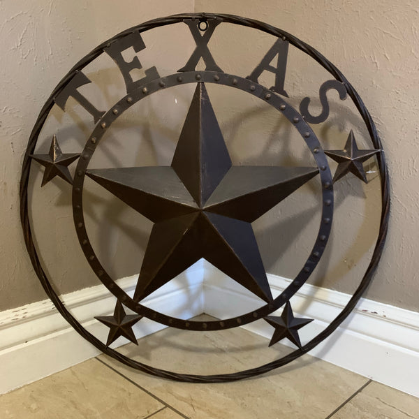 24" TEXAS BARN STAR BEADED METAL ART WESTERN HOME DECOR VINTAGE RUSTIC DARK BRONZE