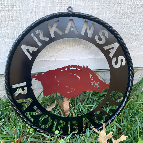 12", 18", 24", 32" ARKANSAS RAZORBACKS CUSTOM METAL VINTAGE CRAFT WIDE BAND RING TEAM SIGN HANDMADE