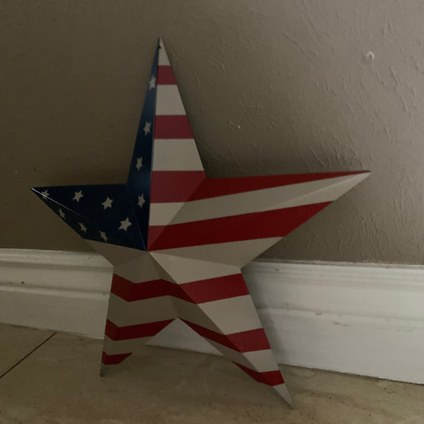 AMERICANA USA FLAG BARN STAR METAL RED BEIGE NAVY BLUE STAR WESTERN HOME DECOR HANDMADE