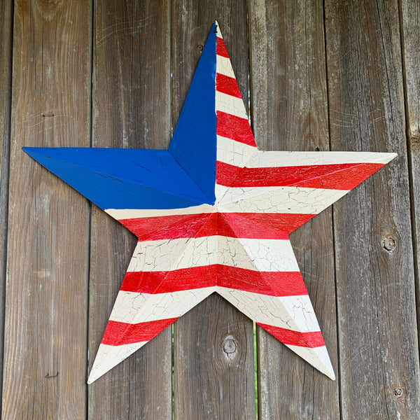 CRACKLE STAR RED WHITE BLUE Metal Wall Art Western Home Decor Handmade 9",12",16",24",30",34",36"