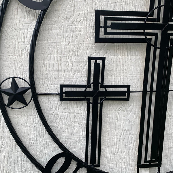 40"GOD BLESS OUR HOME CRUCIFIX CROSS METAL WALL ART BLACK HANDMADE NEW