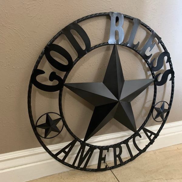#EH10562 GOD BLESS AMERICA BLACK METAL BARN LONE STAR WESTERN HOME DECOR HANDMADE NEW