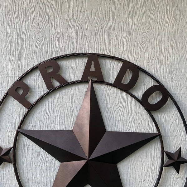 LOPEZ CUSTOM STAR NAME BARN METAL STAR 3d TWISTED ROPE RING WESTERN HOME DECOR RUSTIC  BRONZE HANDMADE 24",32",34",36",40",42",44",46",50"