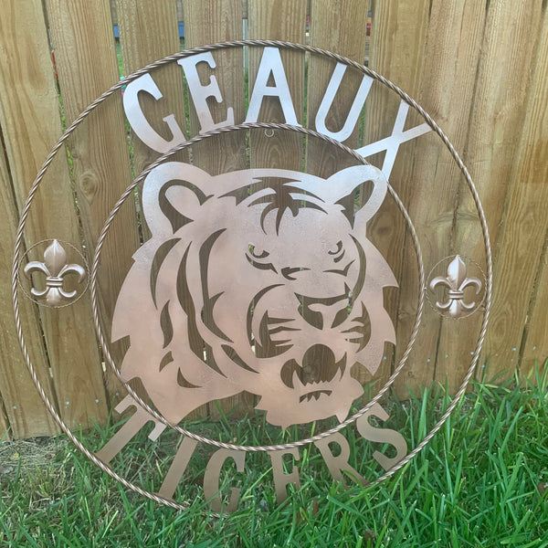 12",18", 24", 32", 36" GEAUX TIGERS HAMMERED COPPER CUSTOM METAL VINTAGE CRAFT SIGN TEAM HANDMADE