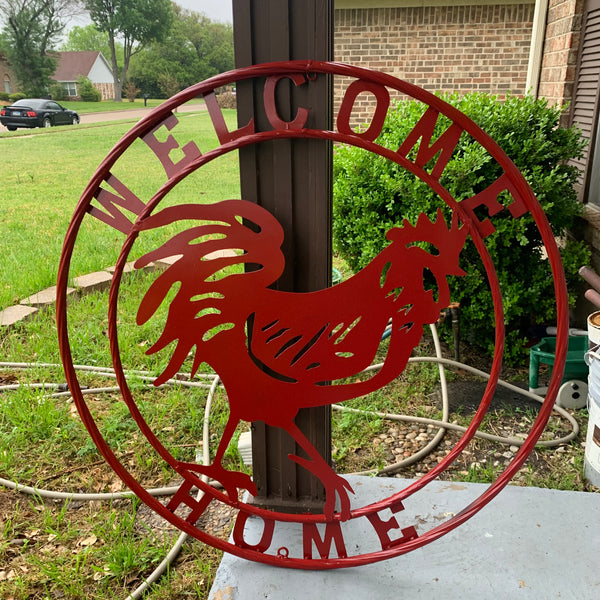 YOUR CUSTOM NAME RED ROOSTER LASERCUT METAL ART WITH RING DESIGN WESTERN METAL ANIMAL ART HOME WALL DECOR BRAND NEW