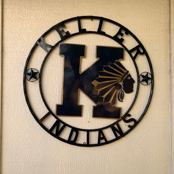 KELLER INDIANS CUSTOM VINTAGE METAL CRAFT WALL ART TEAM SIGN WESTERN HOME DECOR NEW