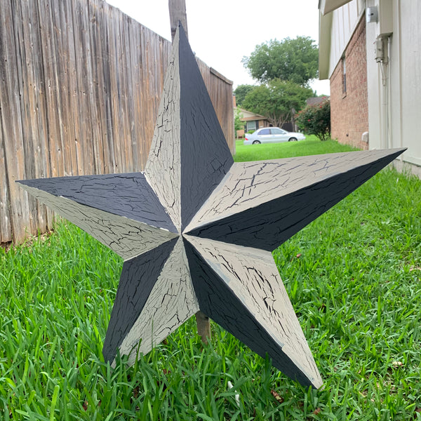 CRACKLE STYLE BEIGE & BLACK METAL BARN STAR METAL WALL ART WESTERN HOME DECOR RUSTIC NEW