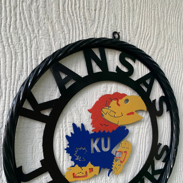 KANSAS JAYHAWKS METAL CUSTOM VINTAGE CRAFT WALL ART TEAM SIGN HANDMADE