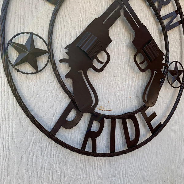 #SI_XL2132 SOUTHERN PRIDE 24" GUNS PISTOLS BROWN METAL WALL ART WESTERN HOME DECOR NEW