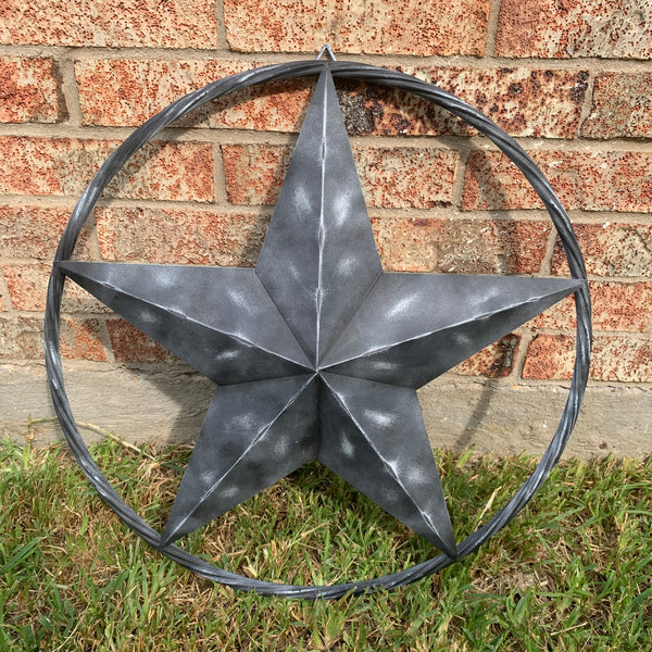 RUSTIC BLACK DISTRESSED TWO TONE BARN LONE STAR ROPE RING METAL WALL ART WESTERN HOME DECOR HANDMADE