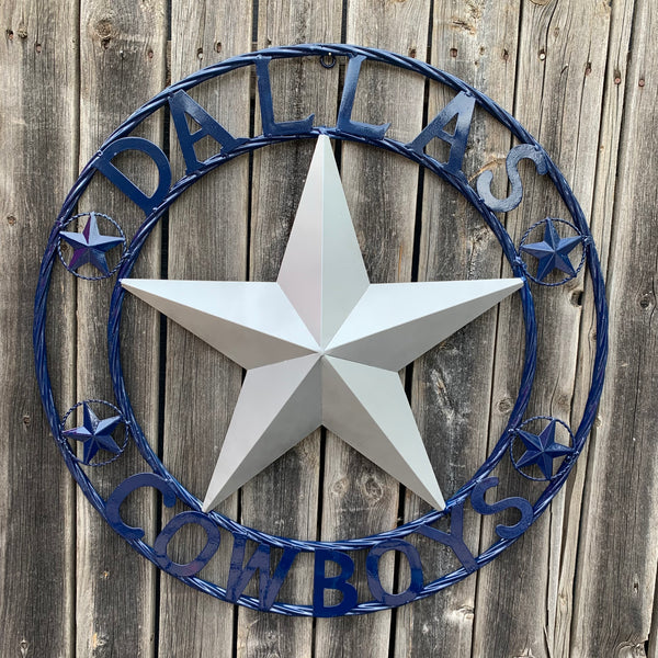 DALLAS COWBOYS SILVER & NAVY BLUE BARN STAR CUSTOM METAL VINTAGE LONE STAR WESTERN HOME DECOR HANDMADE 24",32",36",40",42",44",46",48",50"