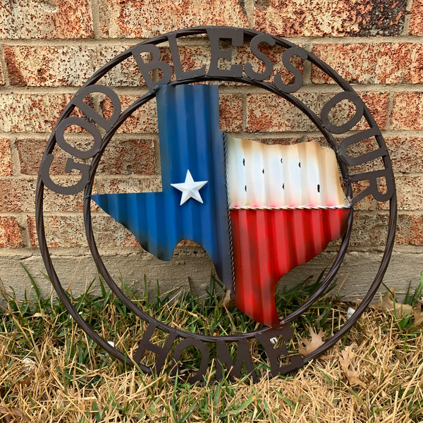 24" WAVY GOD BLESS PUR HOME STATE OF TEXAS METAL CRAFT SIN WESTERN HOME DECOR HANDMADE NEW