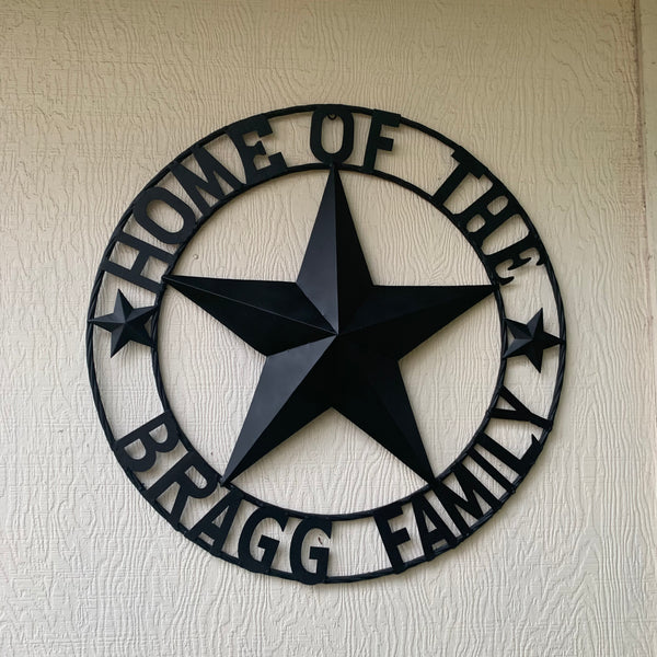 BRAGG STYLE YOUR CUSTOM NAME HOME OF FAMILY STAR METAL BARN STAR 3d TWISTED ROPE RING WESTERN HOME DECOR NEW HANDMADE 24",32",34",36",40",42",44",46",50"