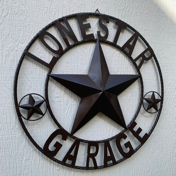 LONESTAR GARAGE STYLE CUSTOM BARN NAME STAR LONESTAR GARAGE METAL NAME BARN STAR WITH TWISTED ROPE RING 3d STAR ART WESTERN HOME DECOR RUSTIC BROWN