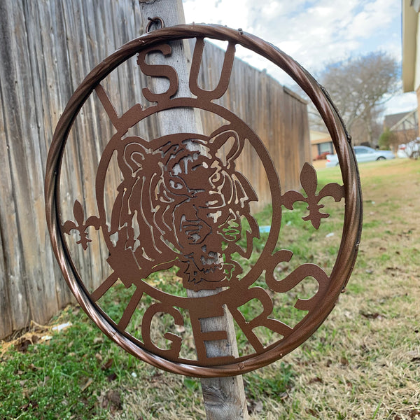 12" LSU TIGERS CUSTOM METAL VINTAGE CRAFT WESTERN HOME DECOR NEW