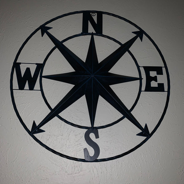 #SI_B8235 COMPASS NAVY BLUE 24" METAL SIGN WESTERN HOME DECOR HANDMADE NEW