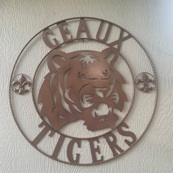 12",18", 24", 32", 36" GEAUX TIGERS HAMMERED COPPER CUSTOM METAL VINTAGE CRAFT SIGN TEAM HANDMADE