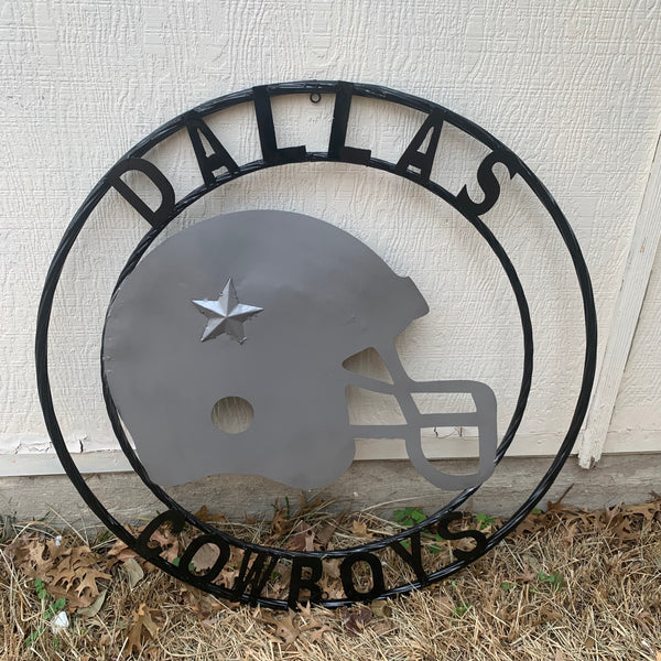 24", 32",36" DALLAS COWBOYS HELMET SIGN SILVER & BLACK CUSTOM METAL VINTAGE CRAFT TEAM SIGN HANDMADE