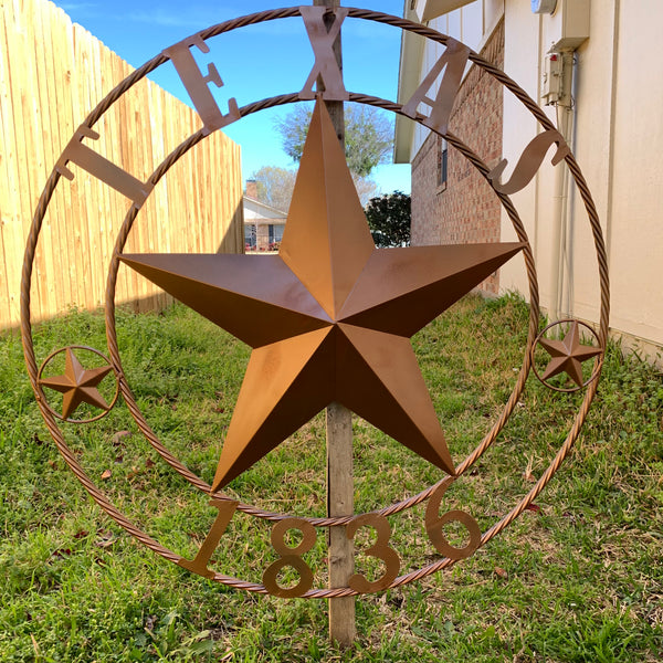 24", 32",36",40" TEXAS 1836 HAMMERED COPPER  BARN STAR METAL WALL WESTERN HOME DECOR RED WHITE BLUE ART
