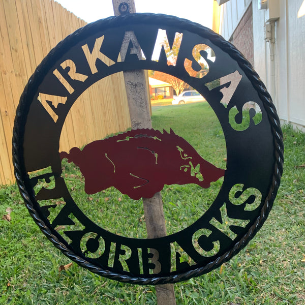 12", 18", 24", 32" ARKANSAS RAZORBACKS CUSTOM METAL VINTAGE CRAFT WIDE BAND RING TEAM SIGN HANDMADE