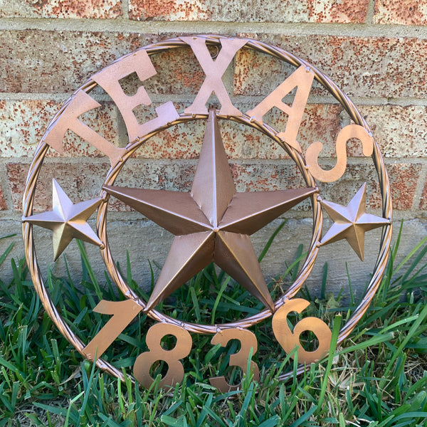 16", 20", 24", 32" TEXAS 1836 HAMMERED COPPER  BARN STAR METAL WALL WESTERN HOME DECOR RED WHITE BLUE ART