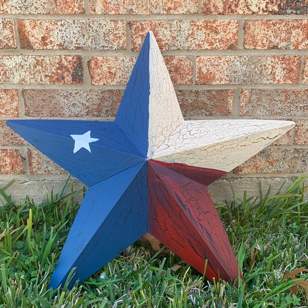 CRACKLE STYLE RED BEIGE & BLUE METAL BARN STAR METAL WALL ART WESTERN HOME DECOR RUSTIC NEW