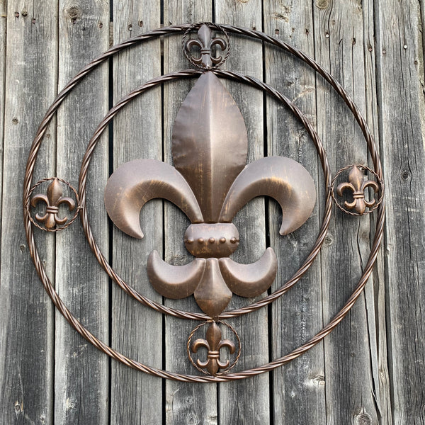 MULTI FLEUR DE LIS METAL WALL ART WESTERN HOME DECOR VINTAGE RUSTIC BROWN ART NEW