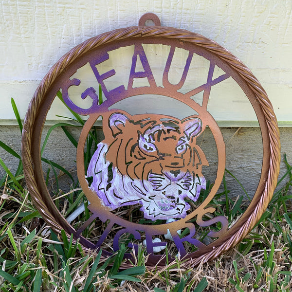 12",18",24",32" GEAUX TIGERS CUSTOM VINTAGE METAL CRAFT TEAM WALL ART HANDMADE