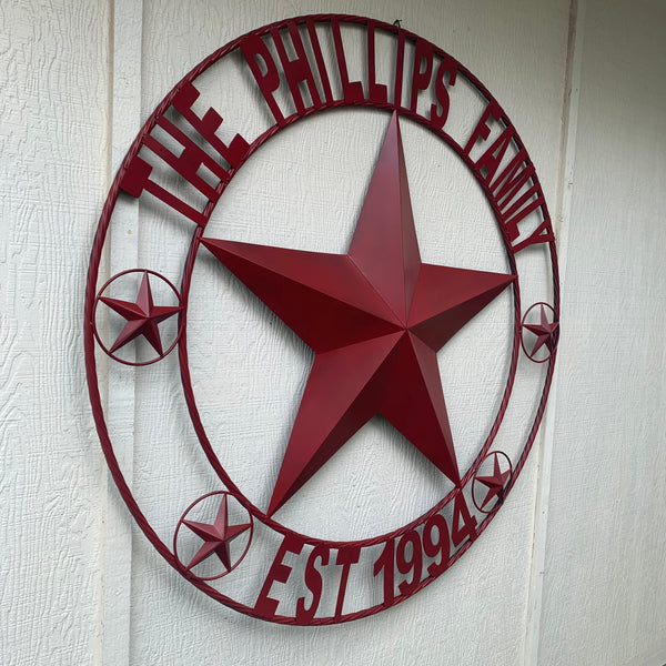 LOPEZ CUSTOM STAR NAME BARN METAL STAR 3d TWISTED ROPE RING WESTERN HOME DECOR RUSTIC  BRONZE HANDMADE 24",32",34",36",40",42",44",46",50"