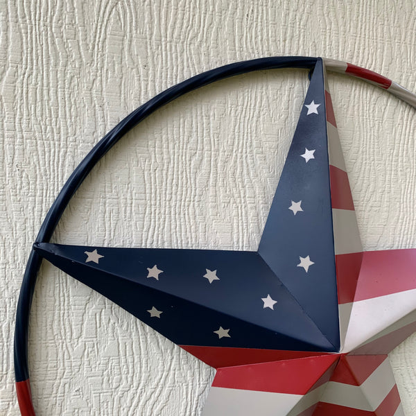 AMERICAN USA FLAG BARN STAR METAL RED BEIGE BLUE STAR 12",16",24",32"36",38",40",48