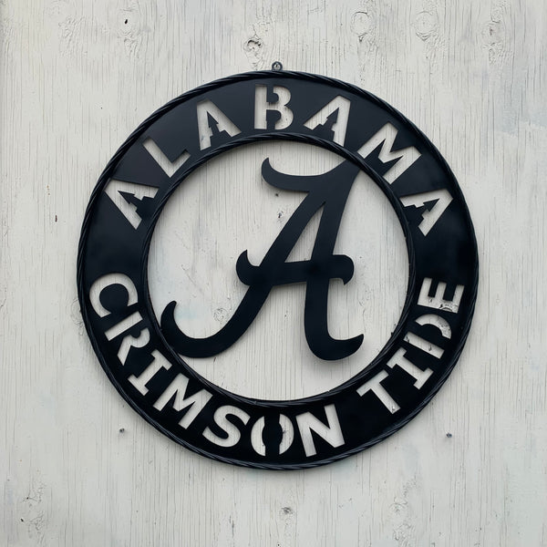 ALABAMA CRIMSON TIDE BLACK WIDE BAND RING LASERCUT CUSTOM METAL VINTAGE TEAM CRAFT HANDMADE