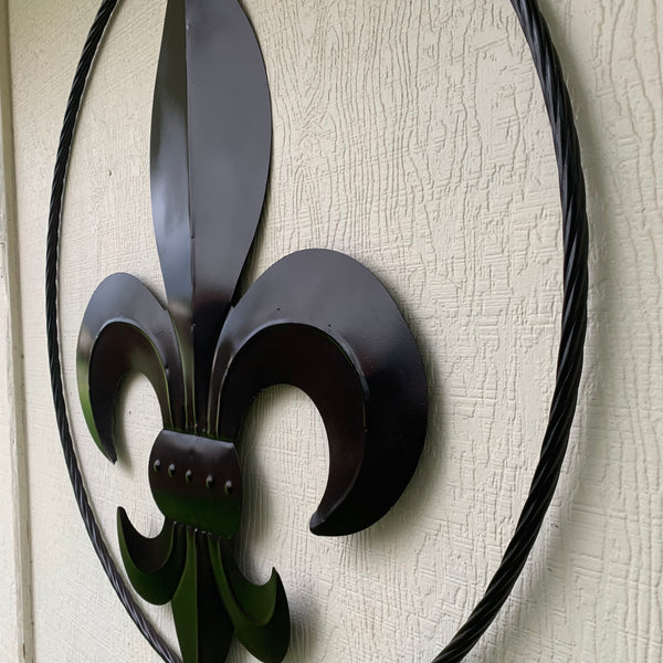 #EH10645 24", 36" GLOSS BLACK FLEUR DE LIS METAL WALL ART SIGN WESTERN HOME DECOR HANDMADE NEW