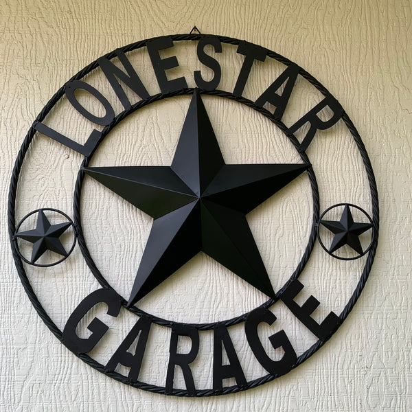 LONESTAR GARAGE STYLE CUSTOM BARN NAME STAR LONESTAR GARAGE METAL NAME BARN STAR WITH TWISTED ROPE RING 3d STAR ART WESTERN HOME DECOR RUSTIC BROWN