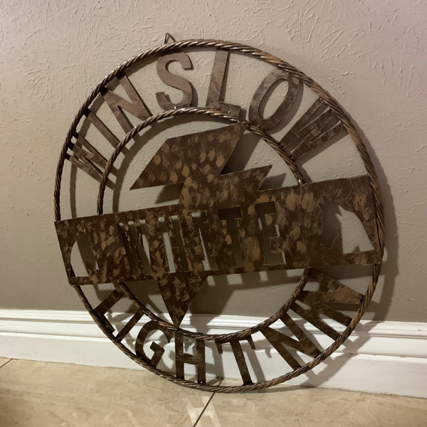 CUSTOM NAME LIGHTNIN HORSE SIGN RAW METAL BARN ROPE RING WESTERN HOME DECOR HANDMADE 24",32",36"
